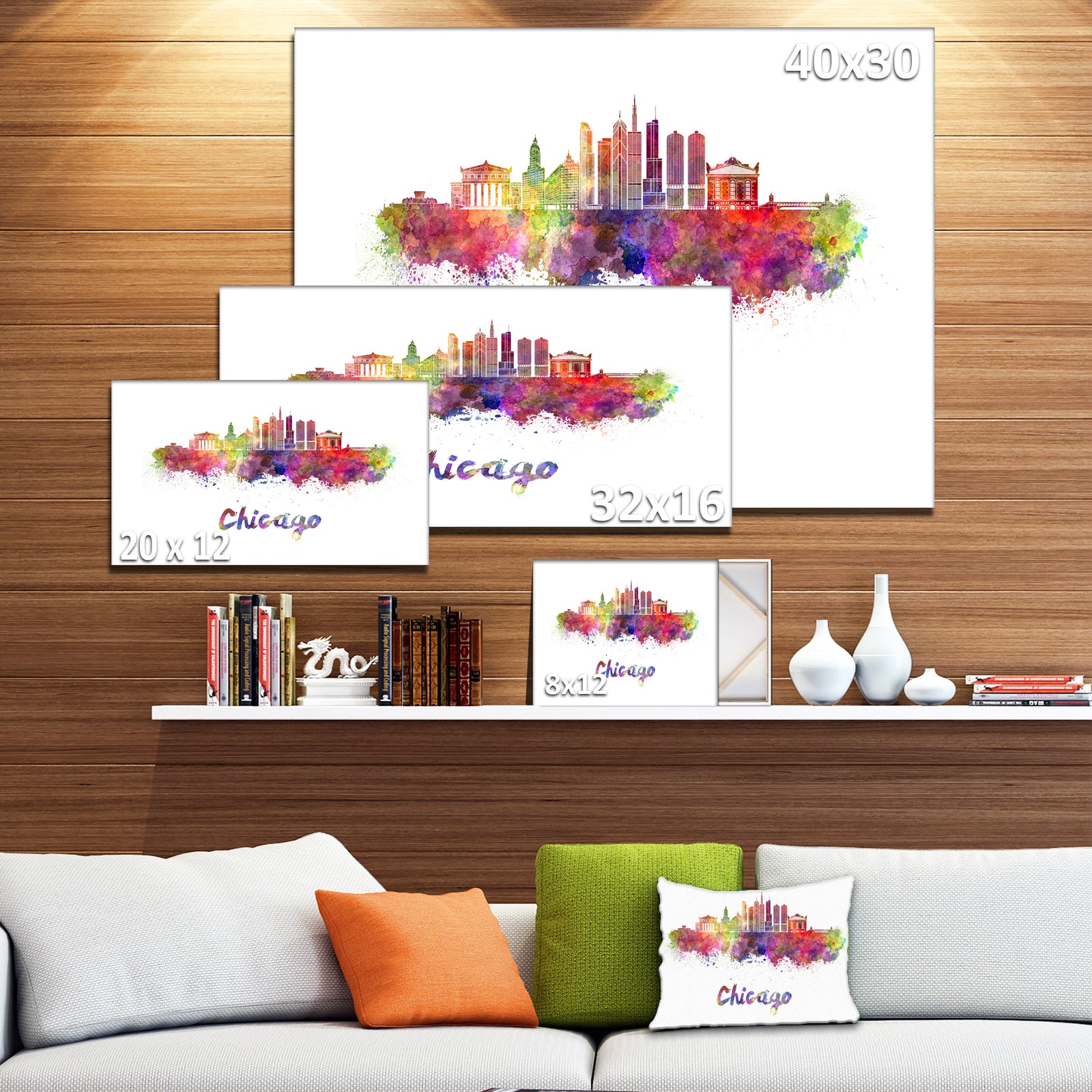 Colorful Chicago Skyline in Watercolor - Cityscape Canvas print
