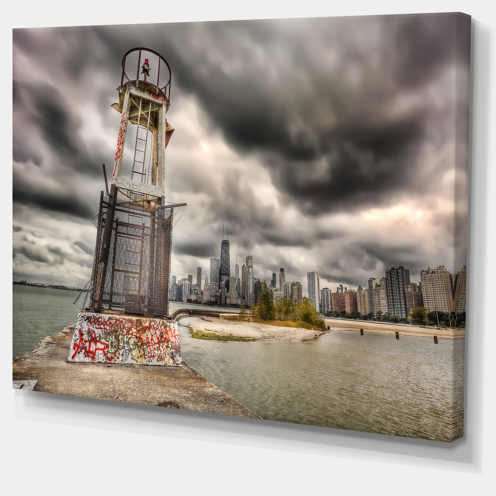 Lake Michigan Navigation Light - Cityscape Canvas print