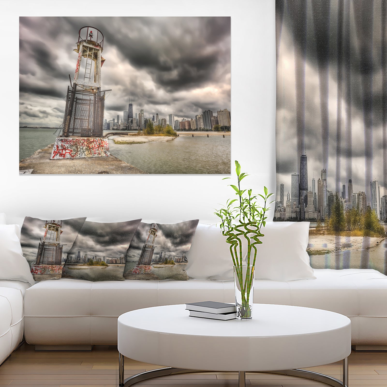 Lake Michigan Navigation Light - Cityscape Canvas print