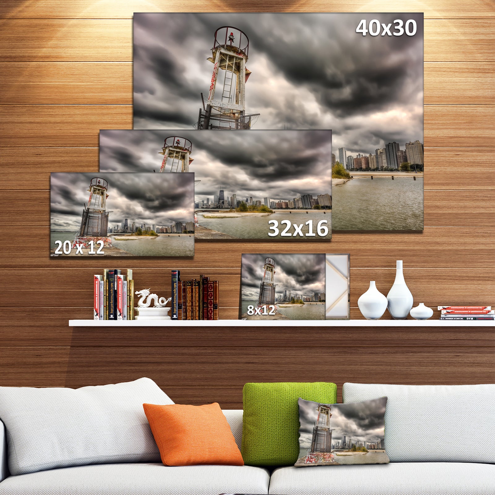 Lake Michigan Navigation Light - Cityscape Canvas print