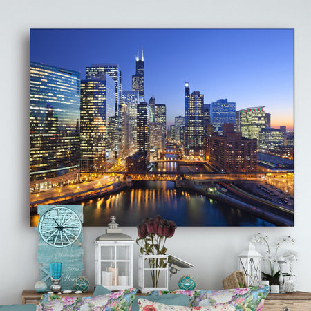 Chicago River with Bridges at Sunset - Cityscape Canvas print