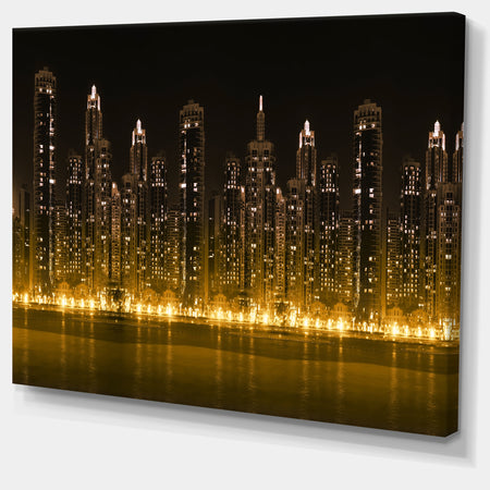 Modern City with Illuminated Skyscrapers - Cityscape Canvas print