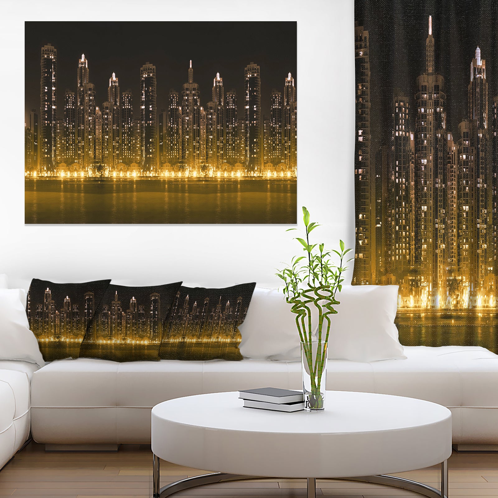 Modern City with Illuminated Skyscrapers - Cityscape Canvas print