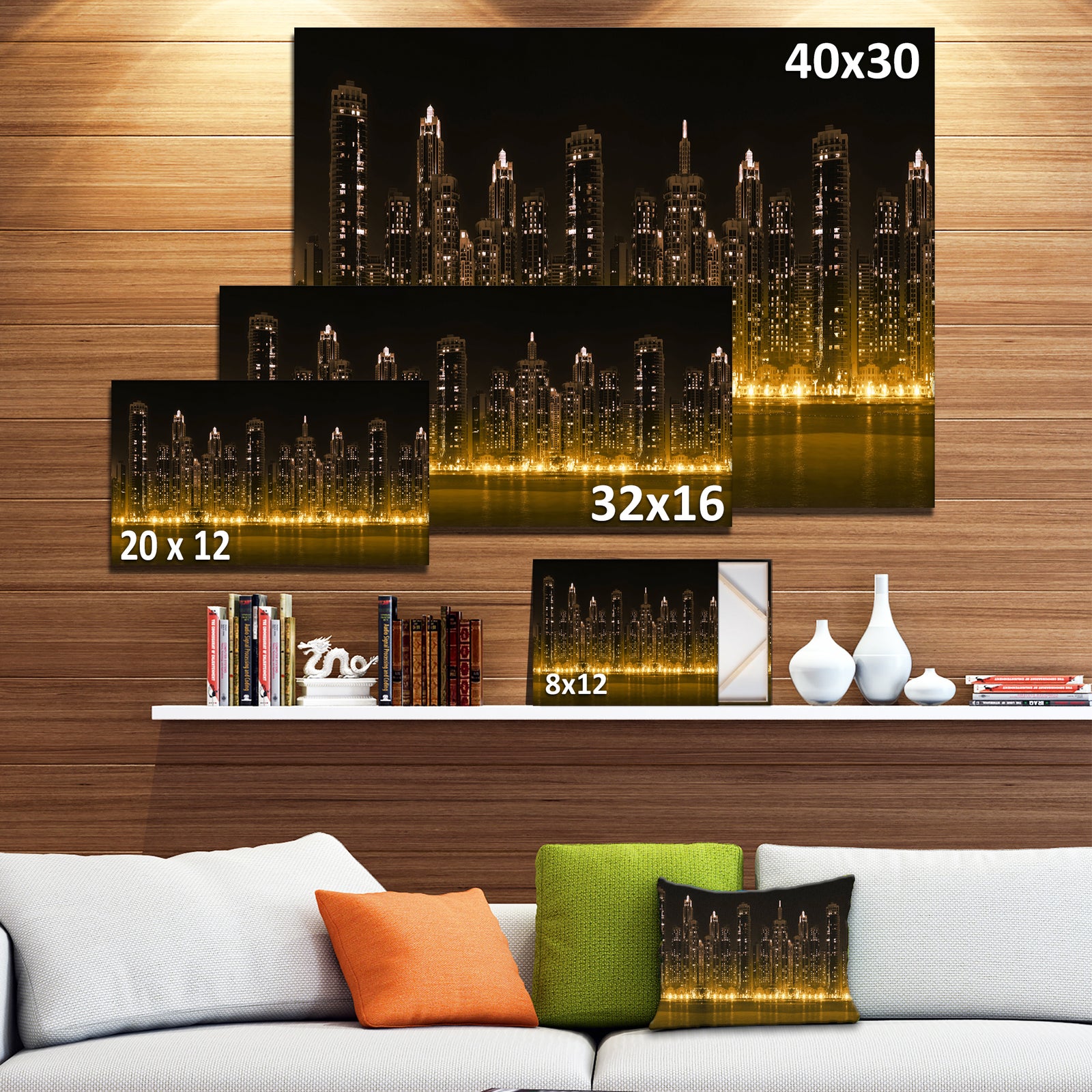 Modern City with Illuminated Skyscrapers - Cityscape Canvas print