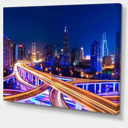 Interchange Overpass at Night Skyline - Cityscape Canvas print