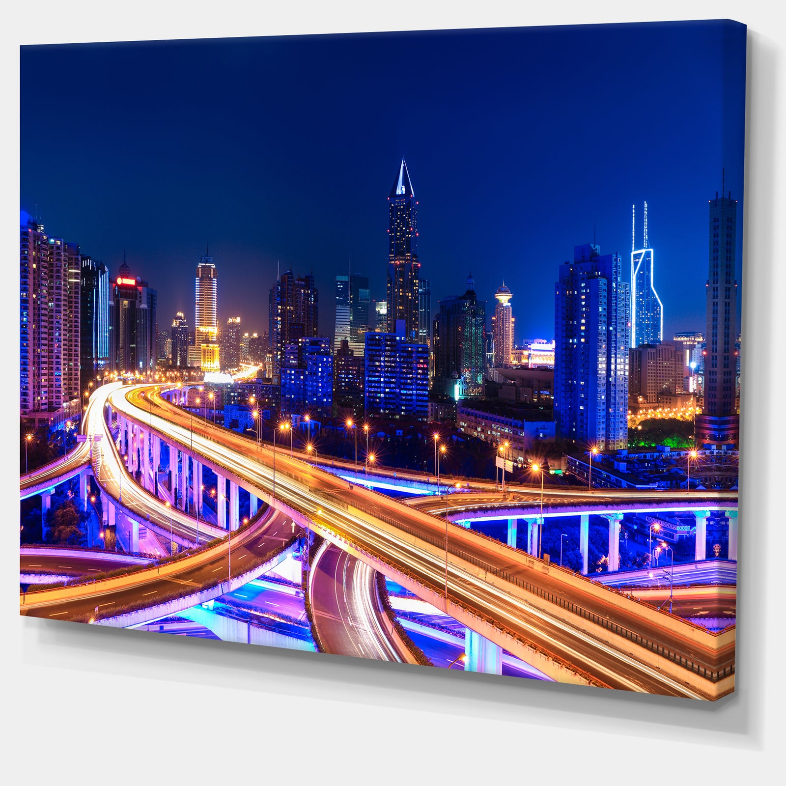 Interchange Overpass at Night Skyline - Cityscape Canvas print