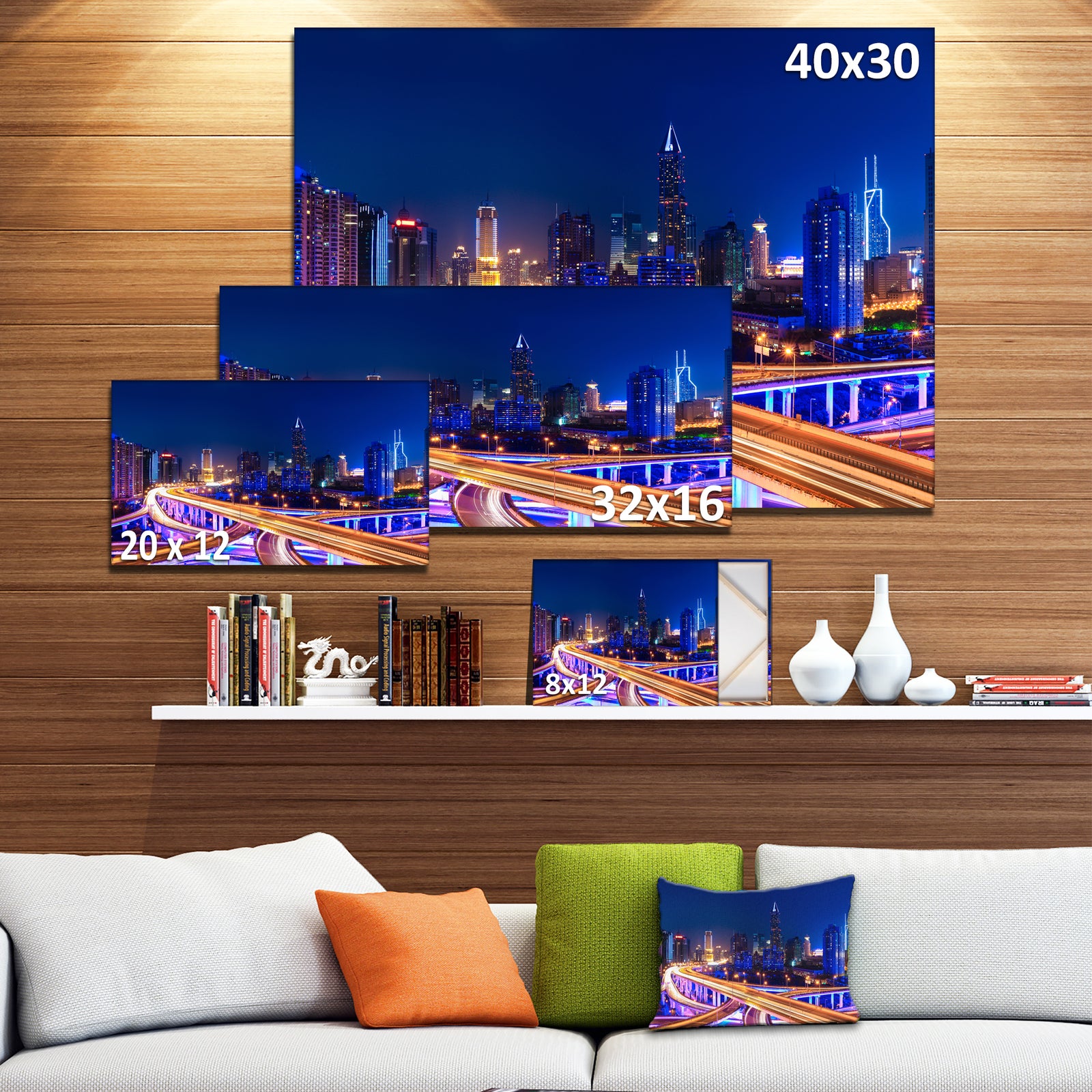 Interchange Overpass at Night Skyline - Cityscape Canvas print