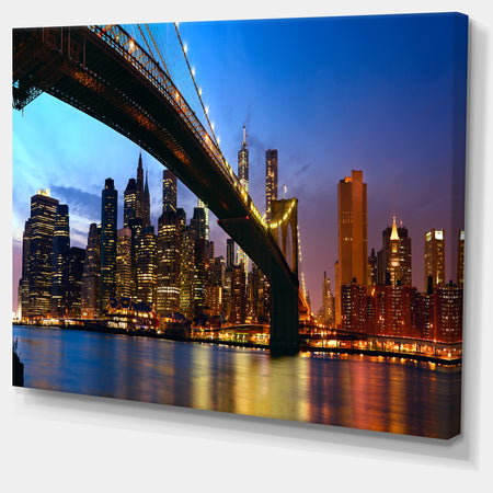 Manhattan City with Bridge under Blue Sky - Cityscape Canvas print