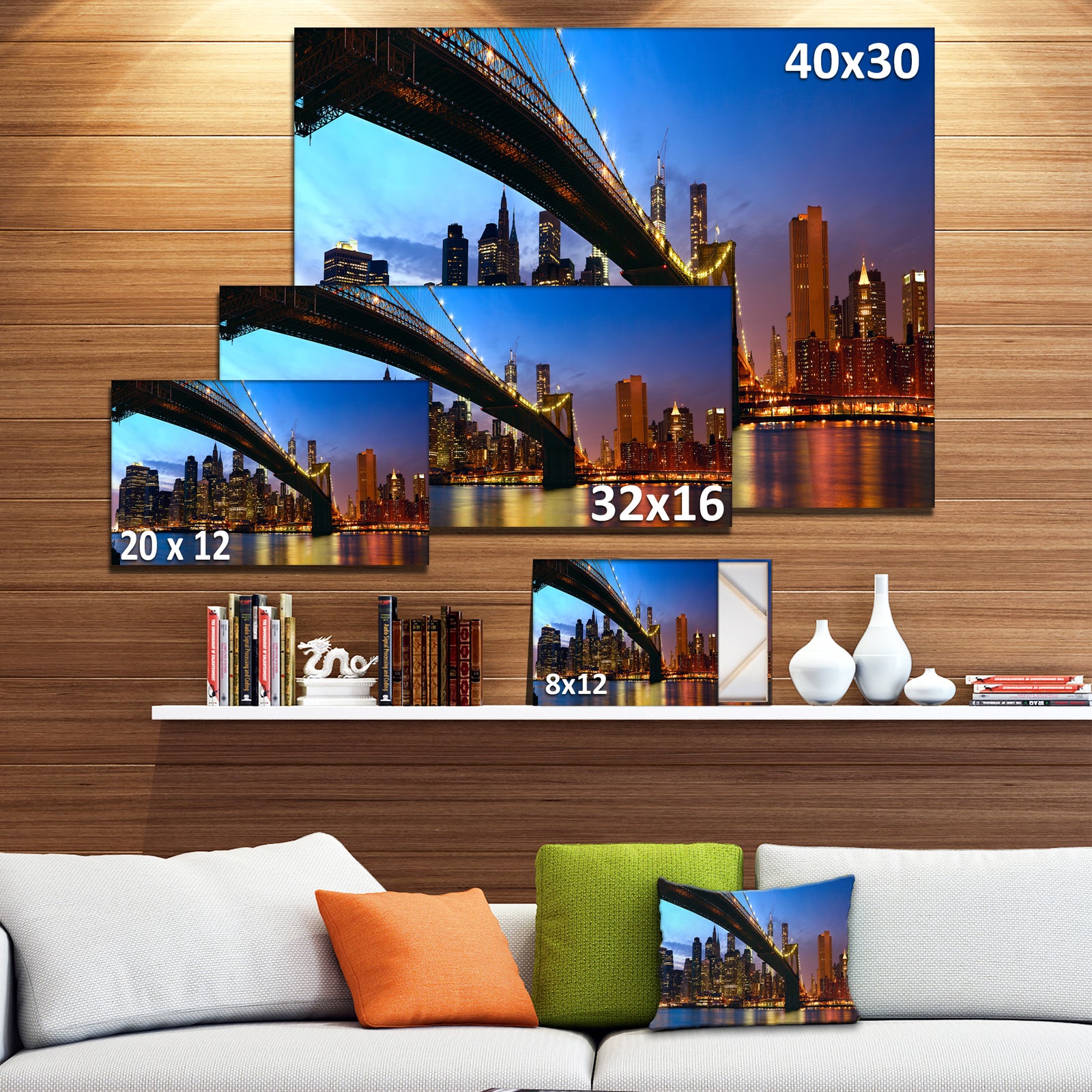 Manhattan City with Bridge under Blue Sky - Cityscape Canvas print