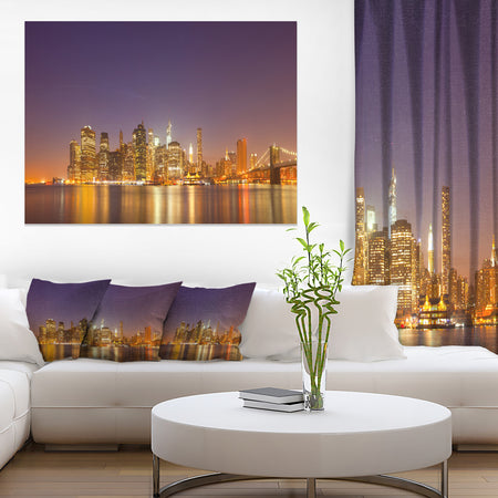 Illuminated NYC Downtown Buildings - Cityscape Canvas print
