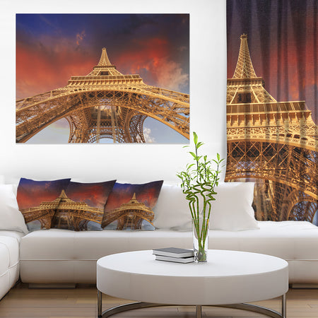 View of Paris Eiffel Tower under Red Sky - Cityscape Canvas print