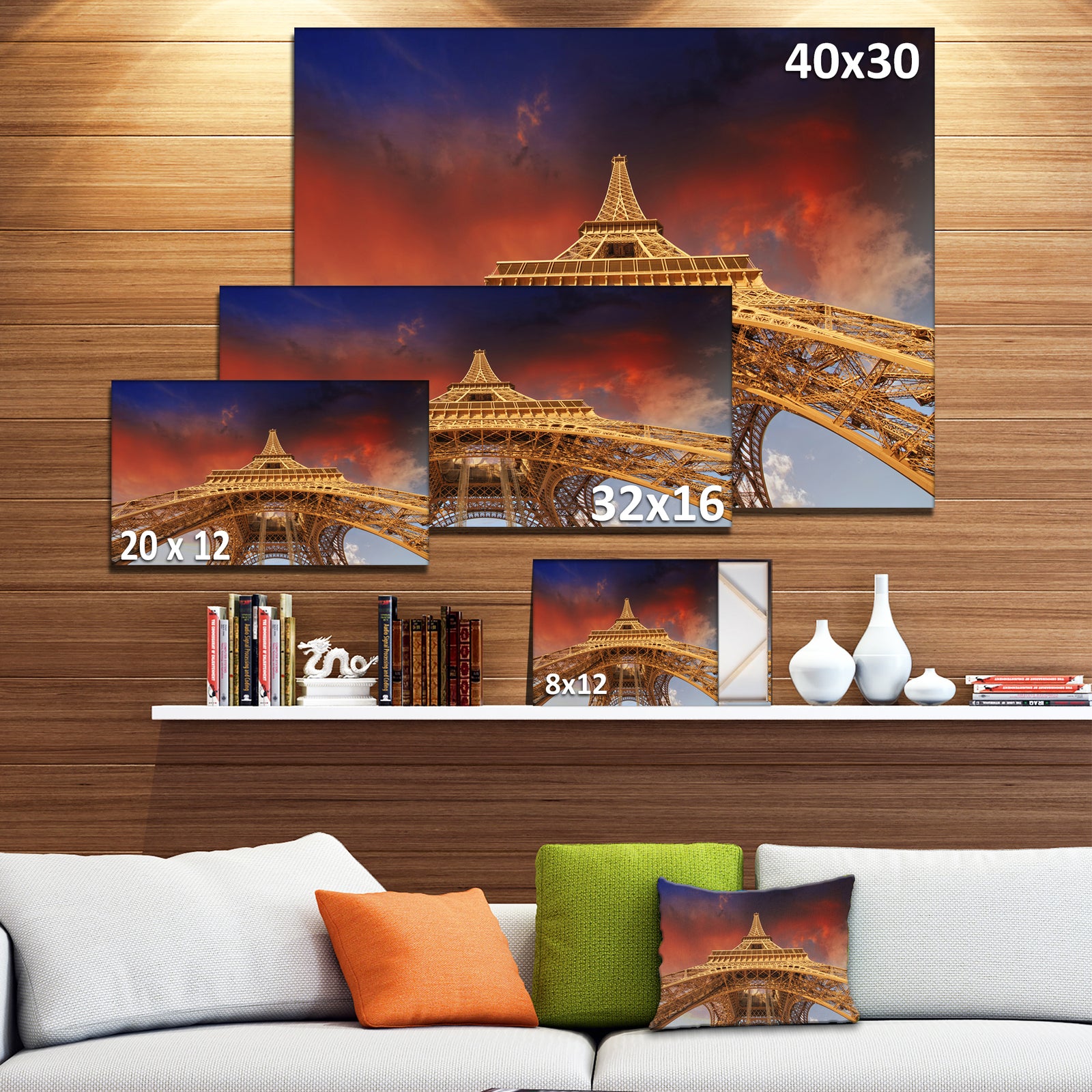View of Paris Eiffel Tower under Red Sky - Cityscape Canvas print