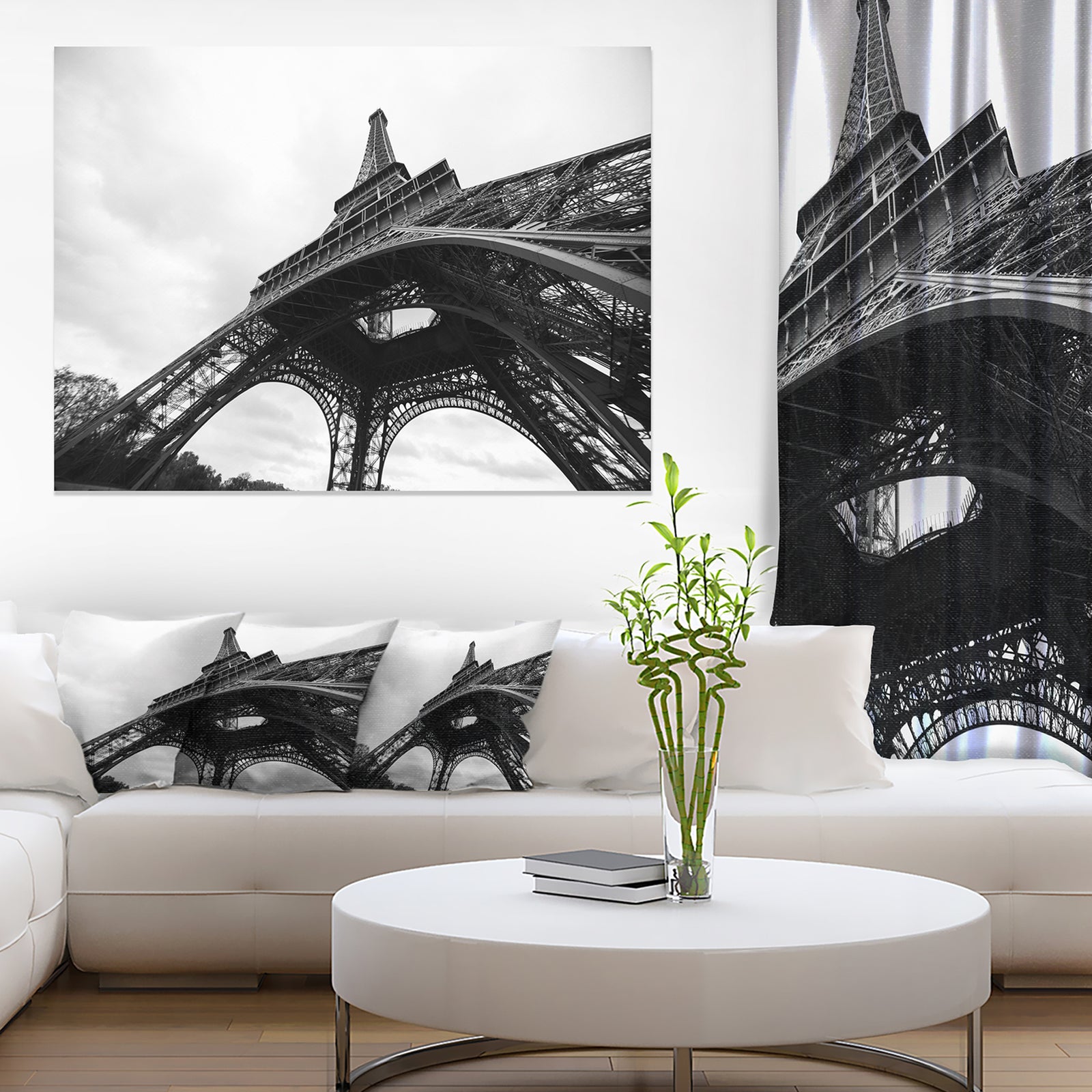 Paris Eiffel Tower in Black and White Side View Cityscape Canvas print