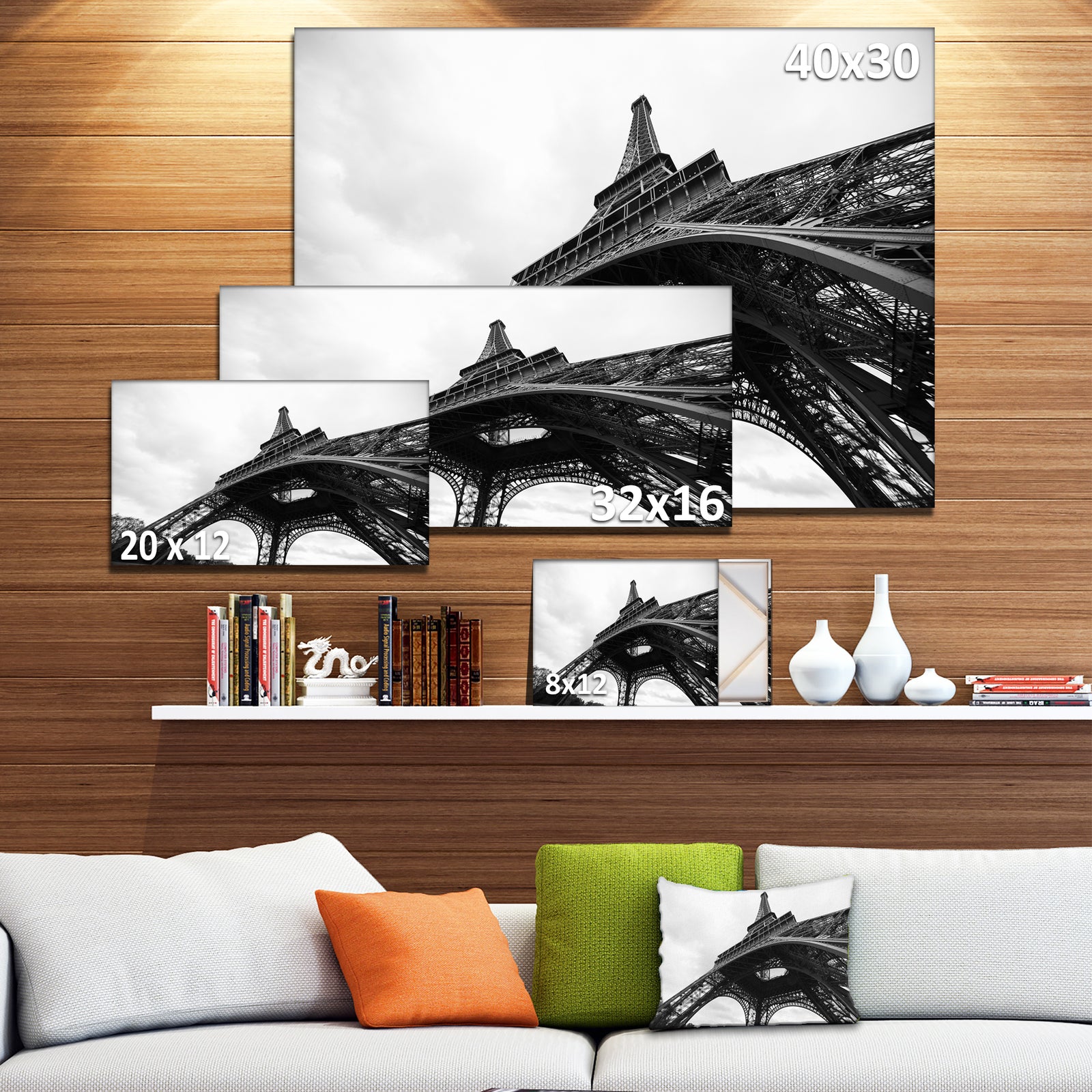 Paris Eiffel Tower in Black and White Side View Cityscape Canvas print