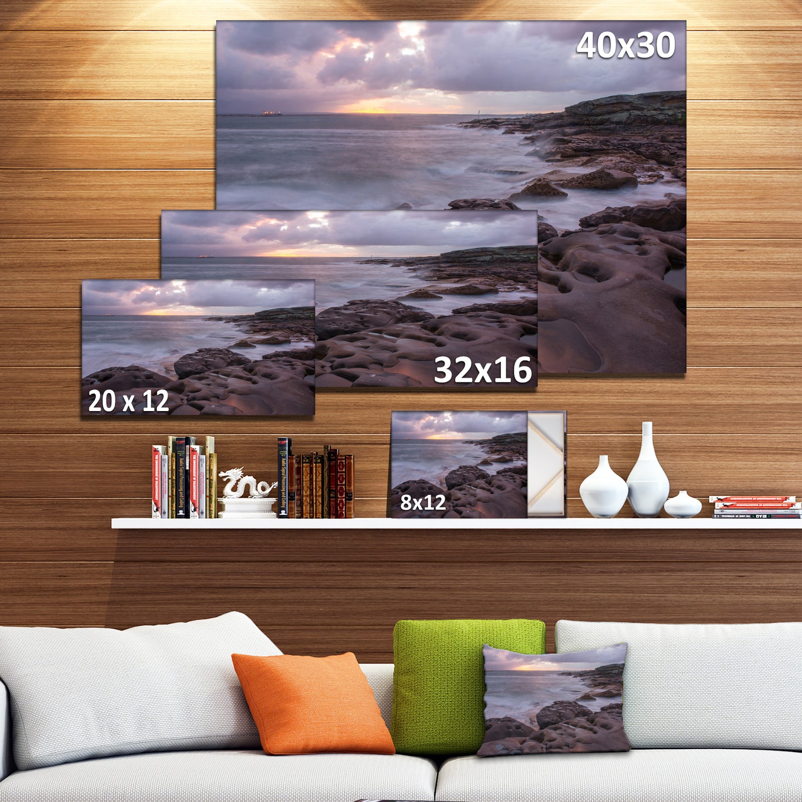 Dark Australian Seashore with Large Rocks - Large Seashore Canvas Print