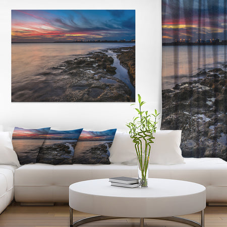 Colorful Sky and Dark Rocky Sydney Coast - Large Seashore Canvas Print