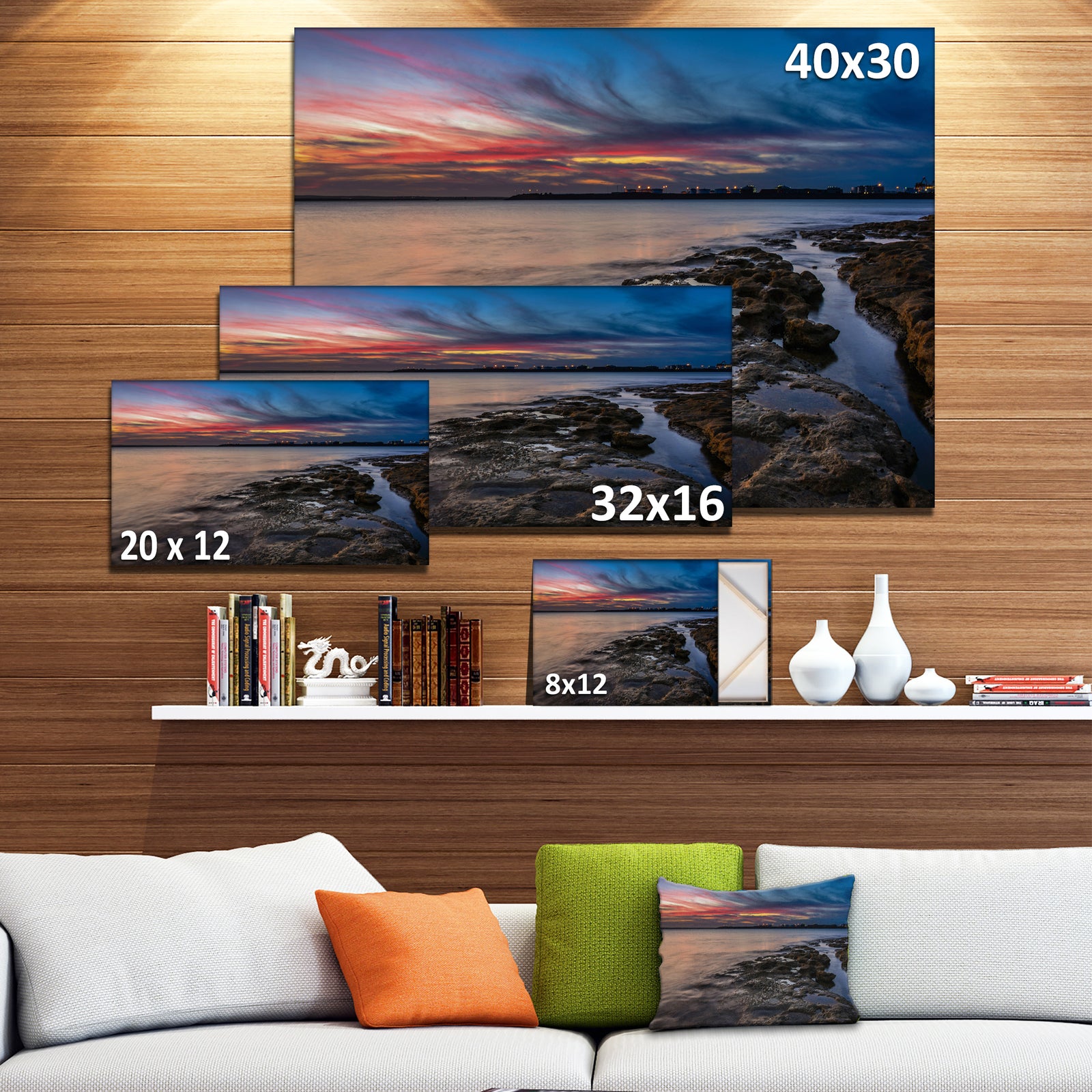 Colorful Sky and Dark Rocky Sydney Coast - Large Seashore Canvas Print