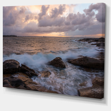 Cloudy Sky and Stormy Waves in Sydney - Large Seashore Canvas Print