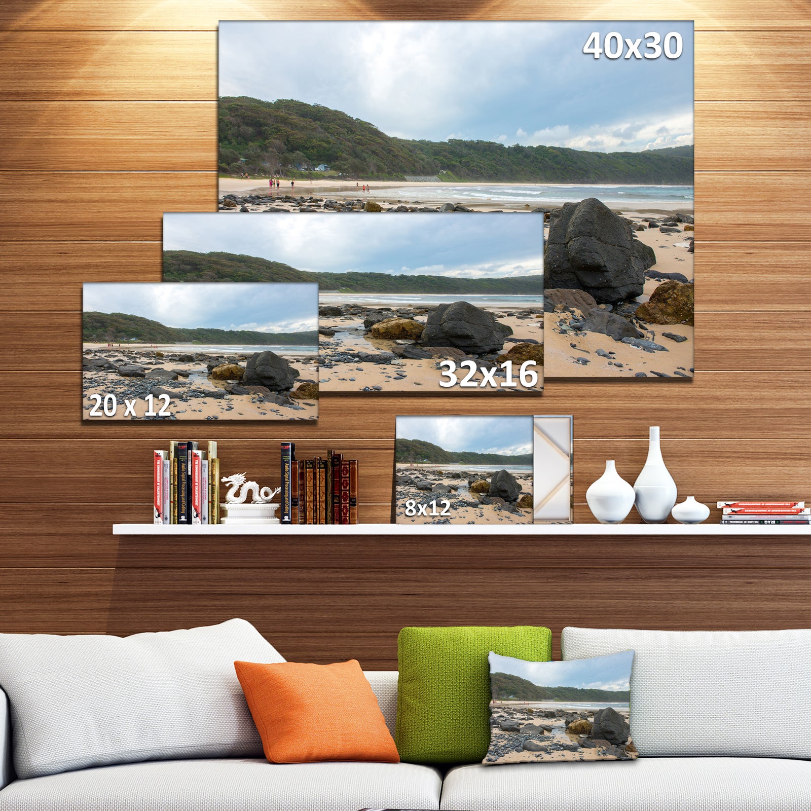 Pretty Beach with Small and Big Rocks - Large Seashore Canvas Print