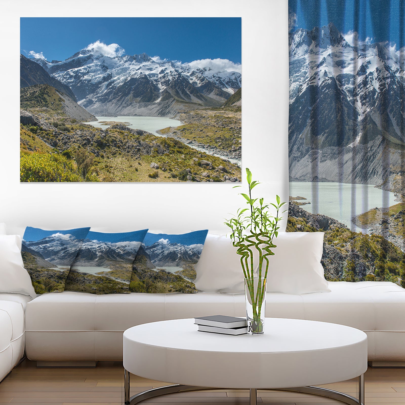 Green and White Mountains New Zealand - Landscape Art Print Canvas