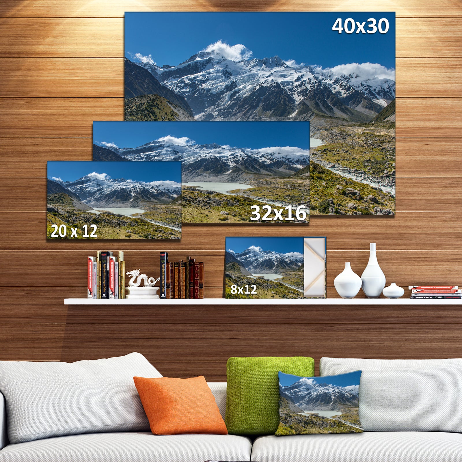 Green and White Mountains New Zealand - Landscape Art Print Canvas