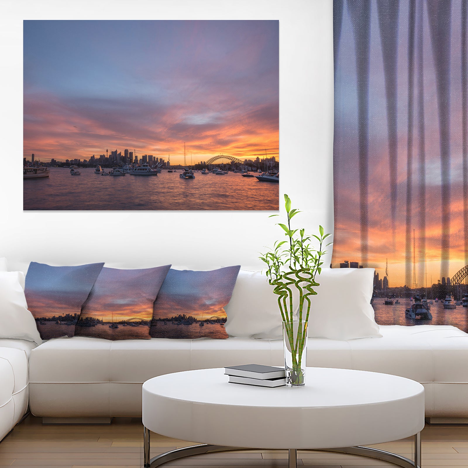 Ferry in Sydney Harbor at Sunset - Landscape Art Print Canvas