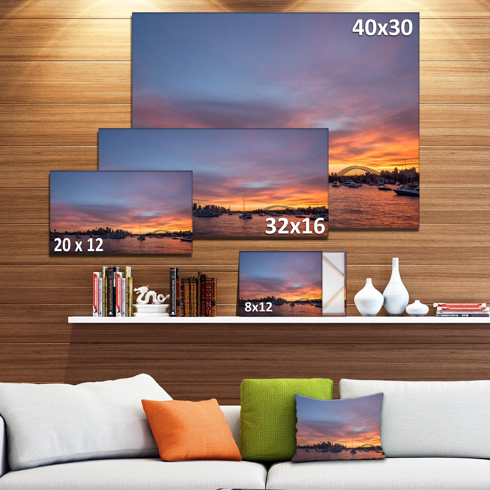 Ferry in Sydney Harbor at Sunset - Landscape Art Print Canvas
