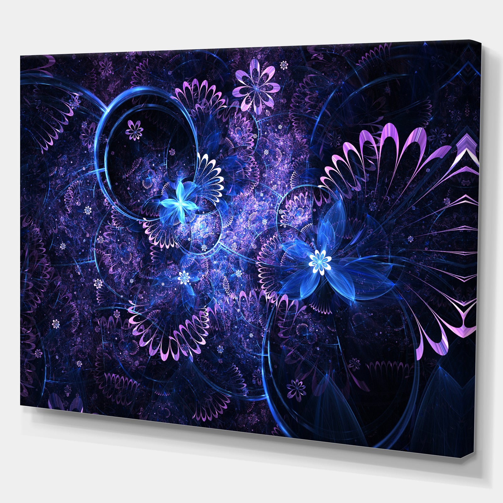 Dark Blue and Pink Fractal Flowers - Large Floral Wall Art Canvas
