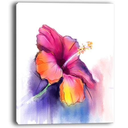 Red Yellow Hibiscus Flower in Blue - Large Flower Canvas Wall Art