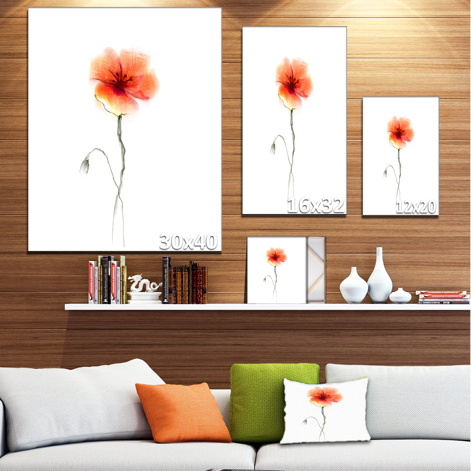 Large Pink and Red Poppy Flower - Large Flower Canvas Wall Art