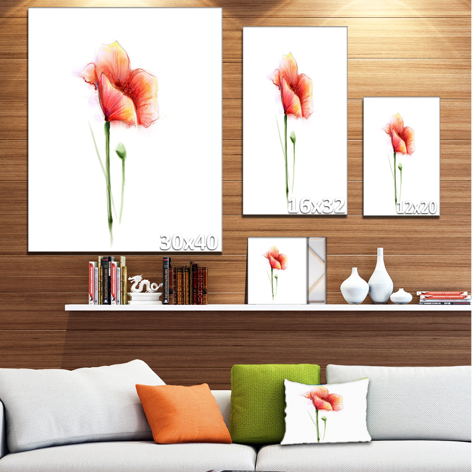 Red Poppy Flower with Large Petals - Large Flower Canvas Wall Art