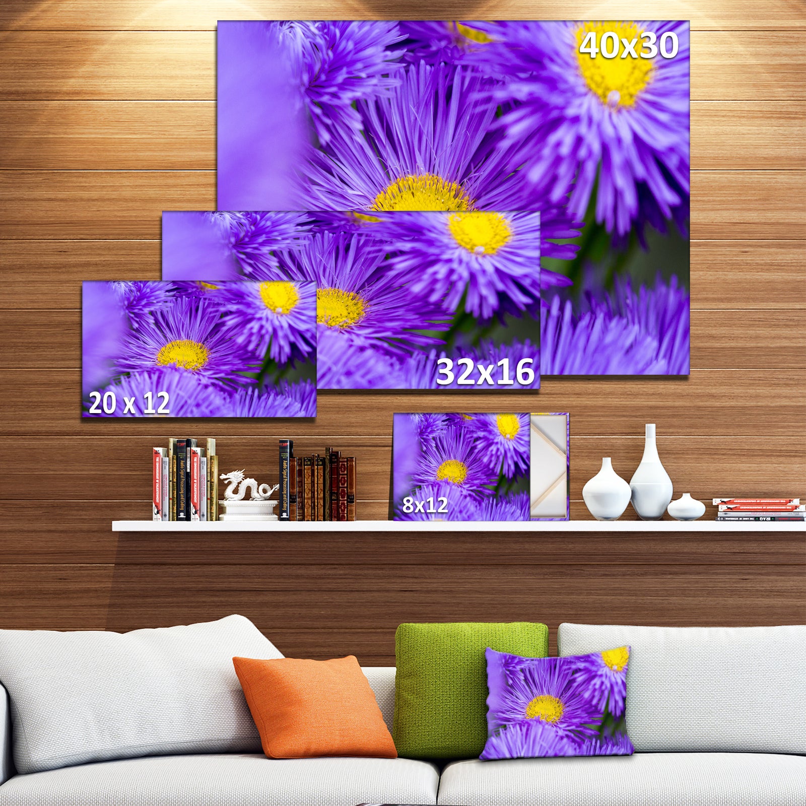 Bunch of Large Violet Flowers - Large Flower Canvas Wall Art