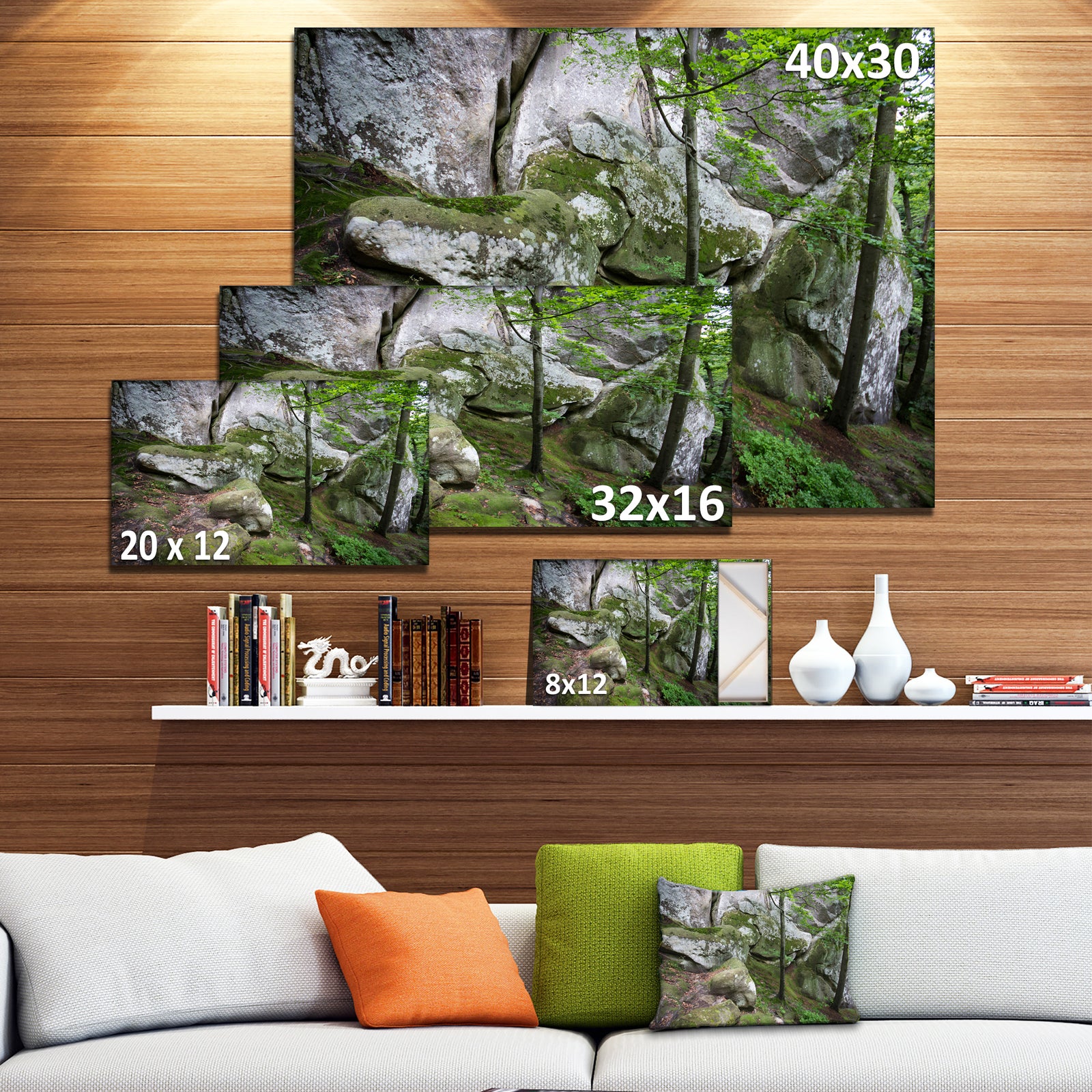 Deep Moss Forest with Rocks - Landscape Art Print Canvas