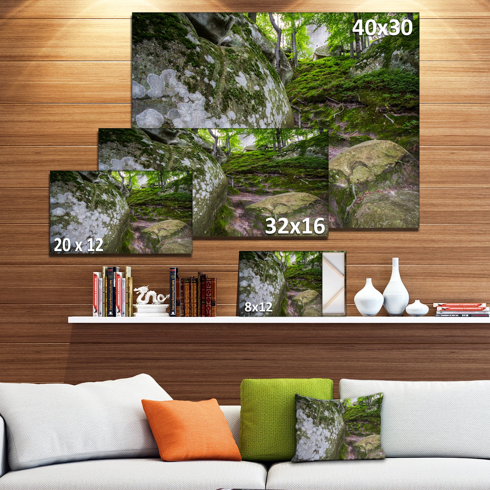 Large Rocks in Deep Moss Forest - Landscape Art Print Canvas