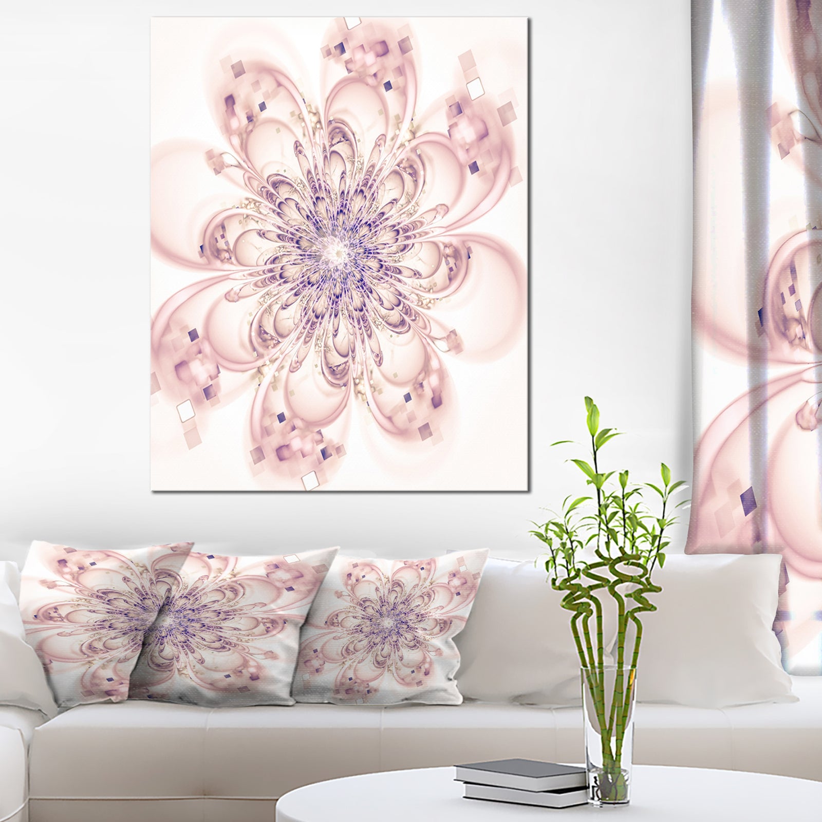 Full Bloom Fractal Flower in Pink - Large Flower Canvas Wall Art