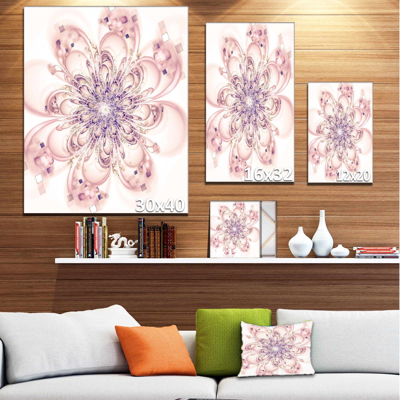 Full Bloom Fractal Flower in Pink - Large Flower Canvas Wall Art