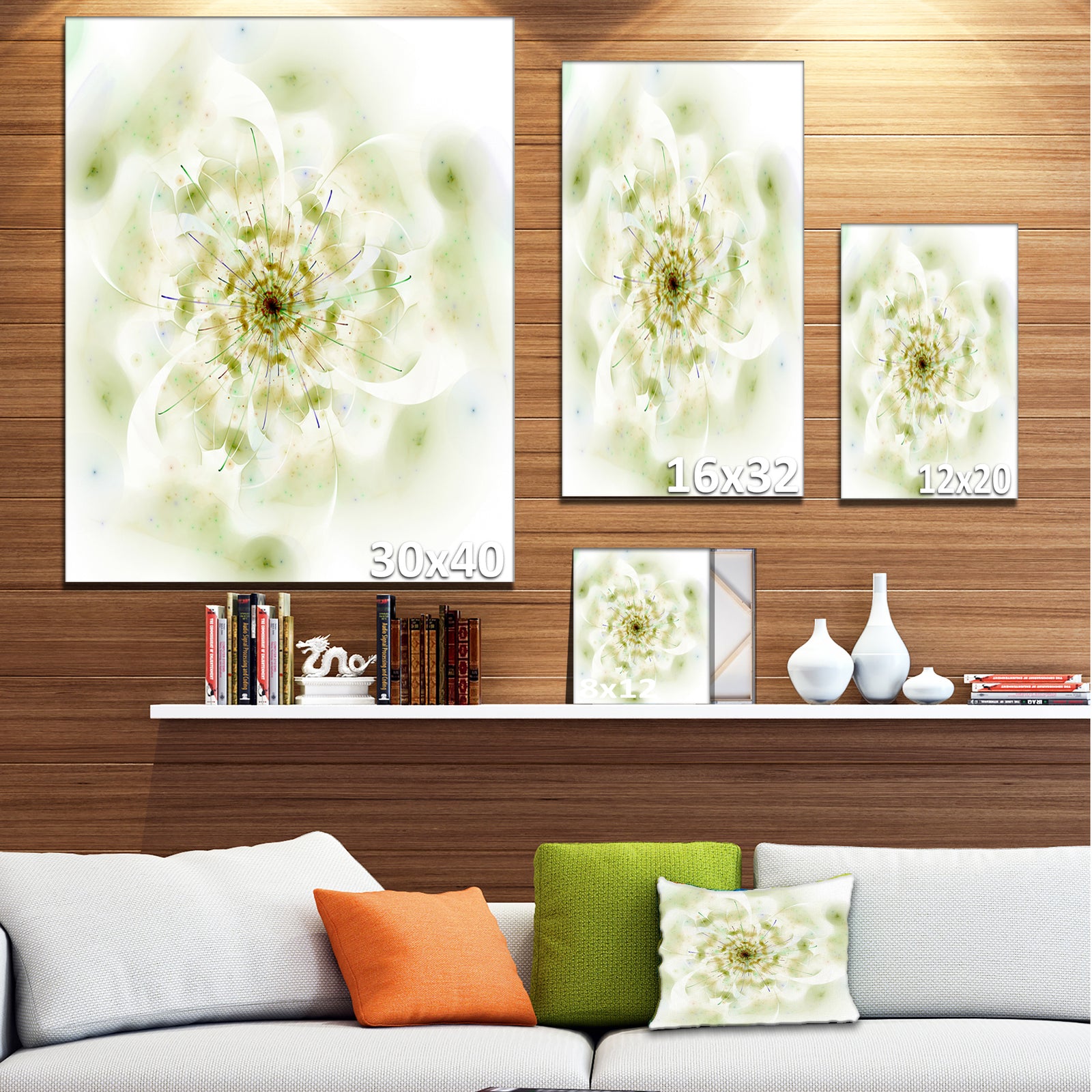 Full Bloom Fractal Flower in White - Large Flower Canvas Wall Art