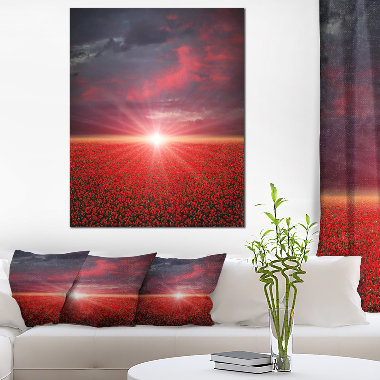 Red Poppies Field at Sunset - Modern Landscape Wall Art Canvas