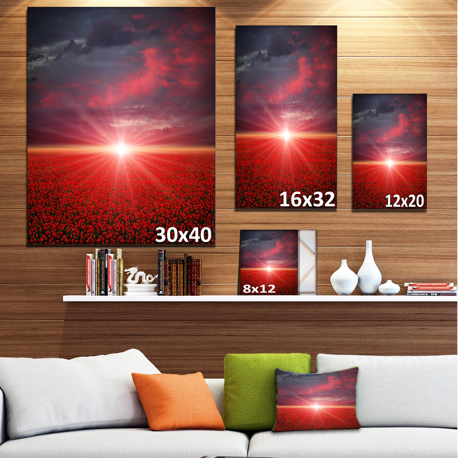 Red Poppies Field at Sunset - Modern Landscape Wall Art Canvas
