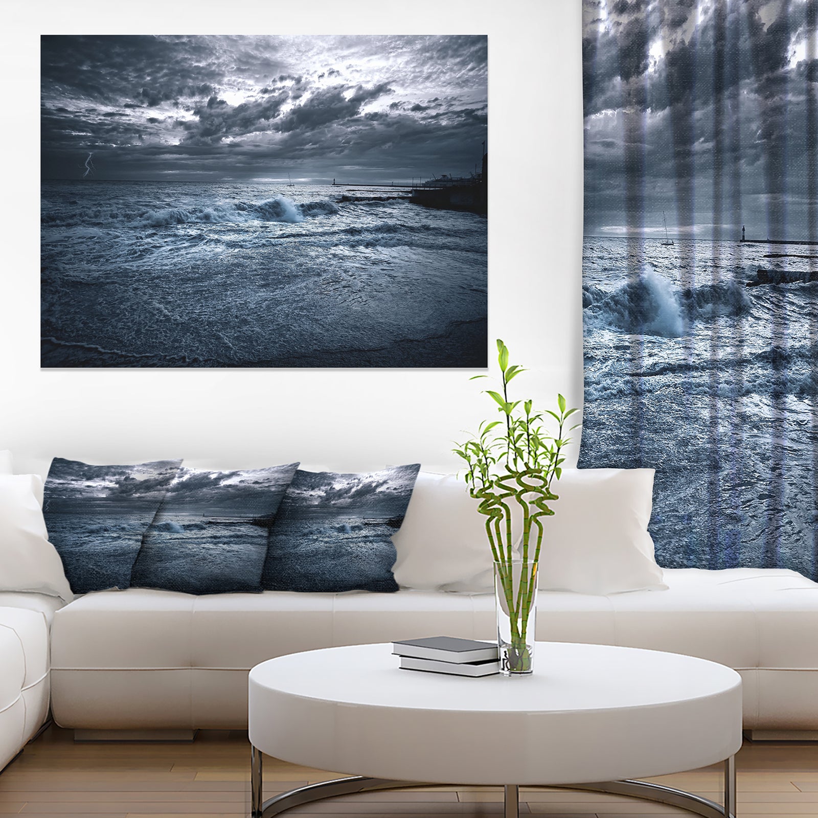 Sochi Sea Storm in Blue - Modern Landscape Wall Art Canvas