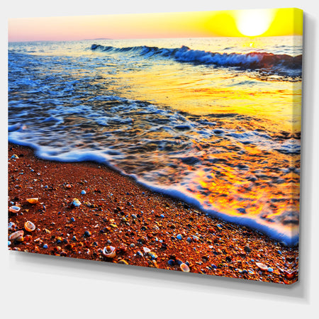 Sunset Reflecting in Blue Waves - Large Seashore Canvas Print