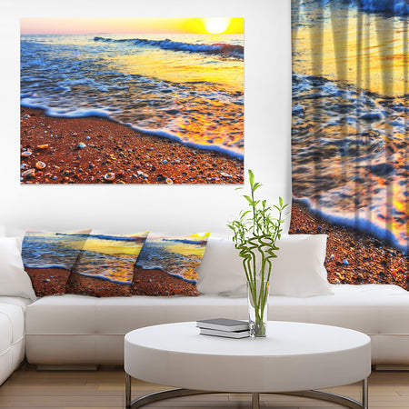 Sunset Reflecting in Blue Waves - Large Seashore Canvas Print