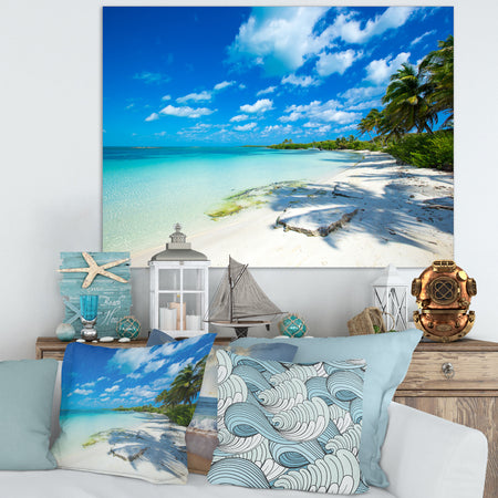 Tropical Beach with Palm Shadows - Large Seashore Canvas Print