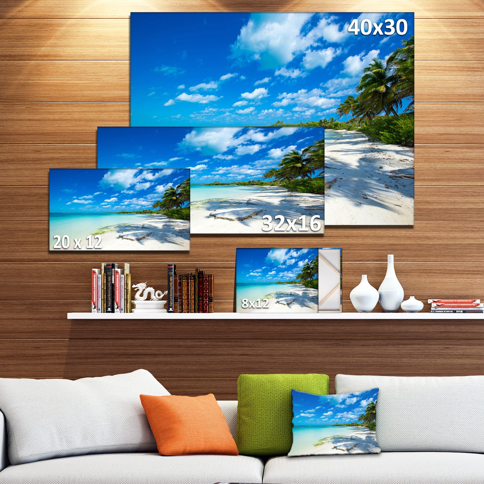 Tropical Beach with Palm Shadows - Large Seashore Canvas Print
