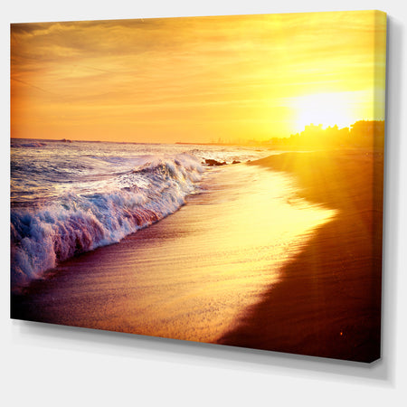 Bright Yellow Sky with Foam Waves - Large Seashore Canvas Print