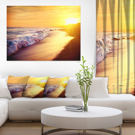 Bright Yellow Sky with Foam Waves - Large Seashore Canvas Print