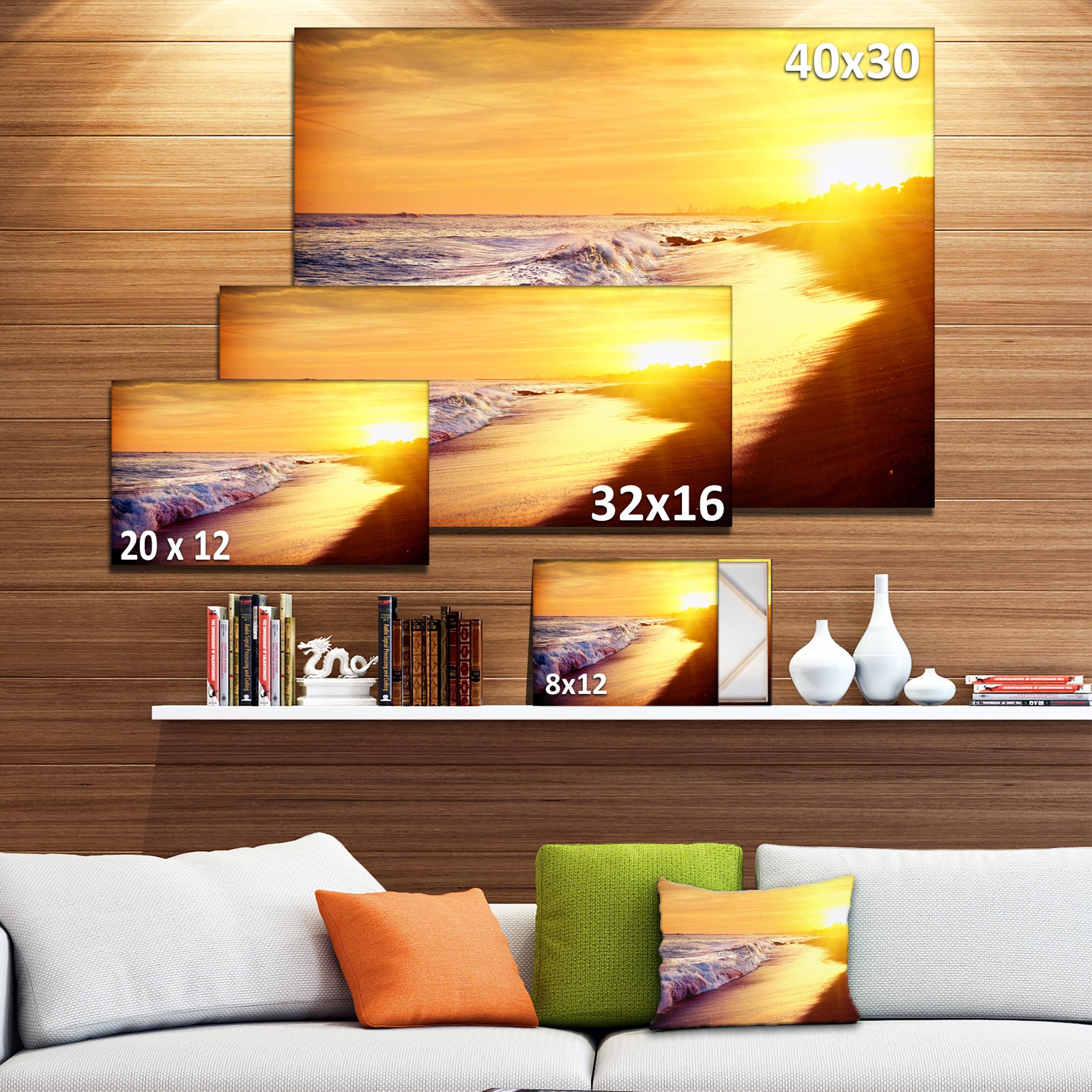 Bright Yellow Sky with Foam Waves - Large Seashore Canvas Print