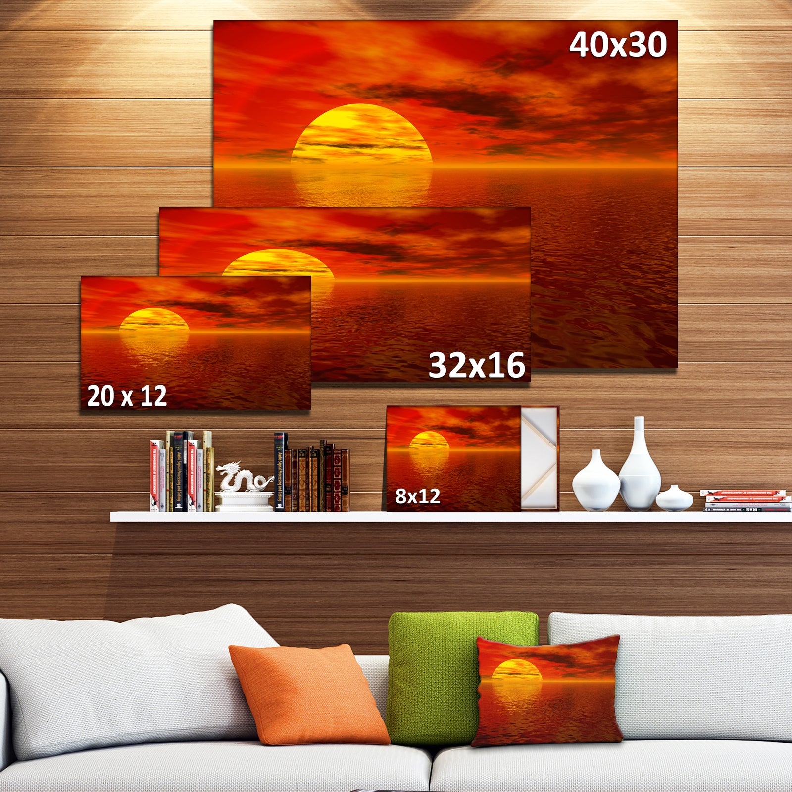Sun Falling to Yellow Ocean - Large Seashore Canvas Print
