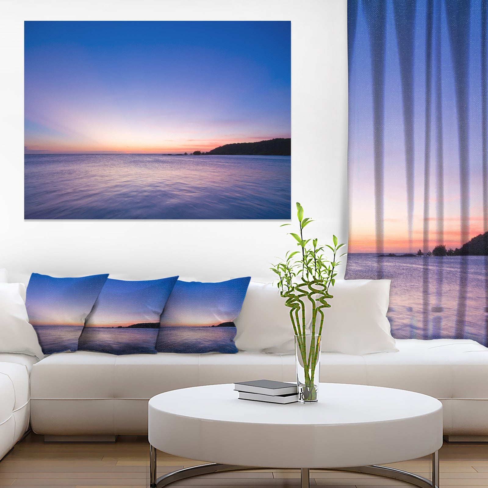 Bright Blue Sky and Waters at Sunset - Large Seashore Canvas Print