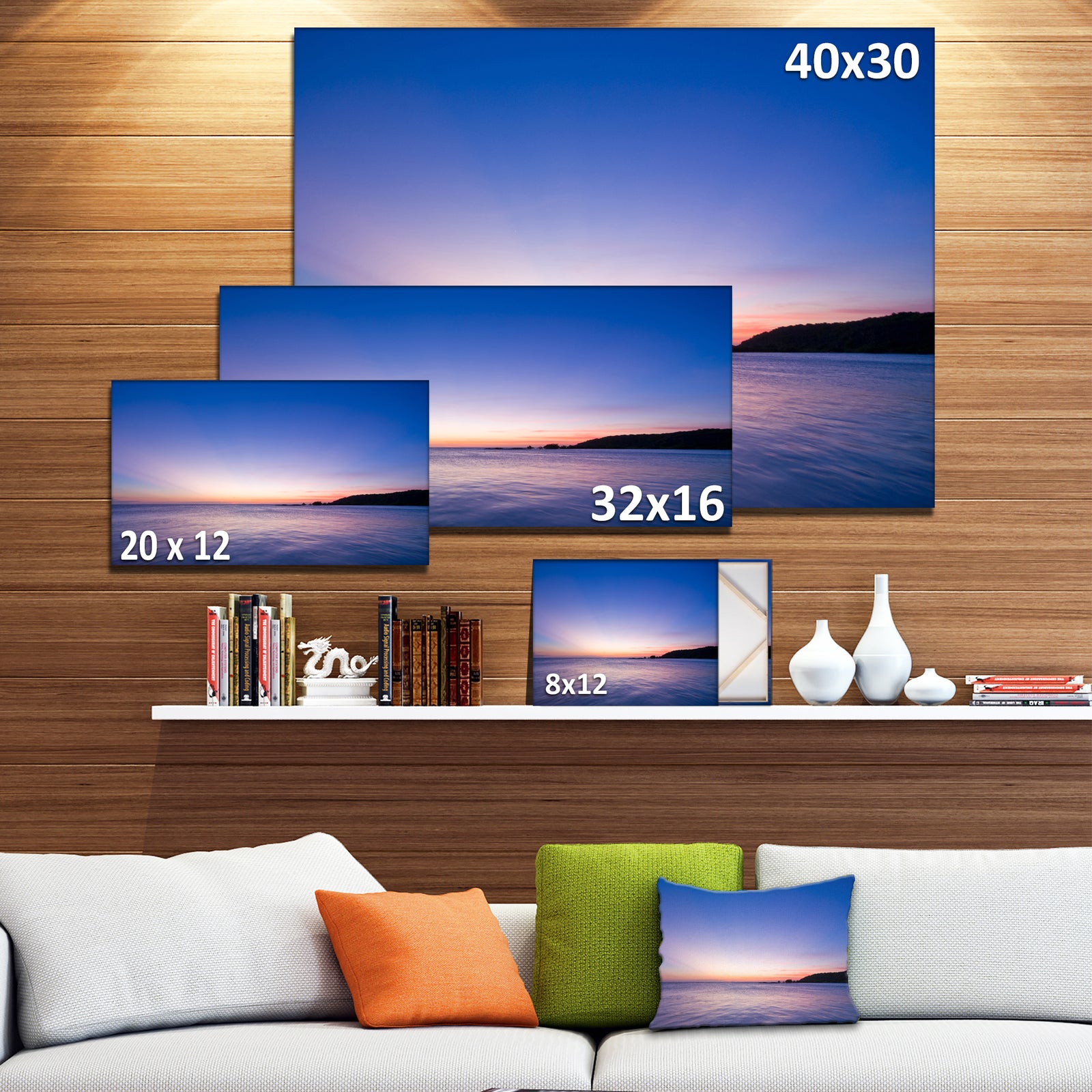 Bright Blue Sky and Waters at Sunset - Large Seashore Canvas Print